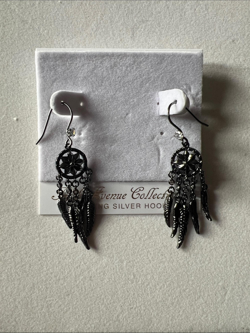 Black Dreamcatcher Dangle Earrings with Feather Charms